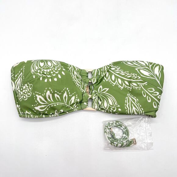 SEAFOLLY Bandeau Bra Bikini Top Women 6 Green Tea Floral Print Ring Details NEW - Picture 4 of 11